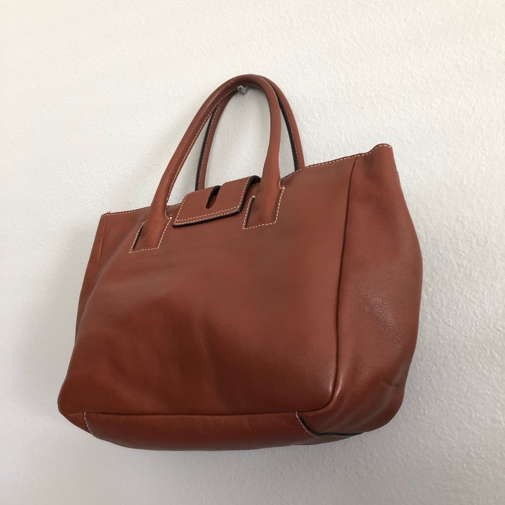 Adrienne Vittadini Camel Brown Leather Tote Bag - Picture 13 of 14